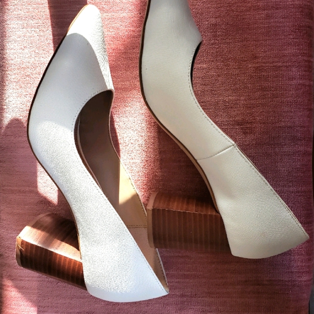 Kelly and Katie White Wooden Block Heels
